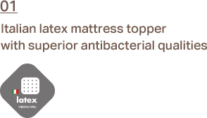 1. 01.	Italian latex mattress topper with superior antibacterial qualities.