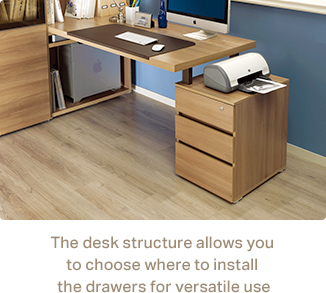 The desk structure allows you to choose where to install the drawers for versatile use